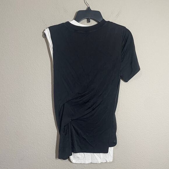 Monse Size 4 Double Layer Twisted Top Black White One Shoulder Crew Neck - Picture 3 of 8